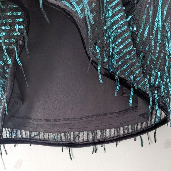 Avec Les Filles Sequined Fringed Short Skirt Flapper Sequins Black Blue Green - Picture 5 of 8